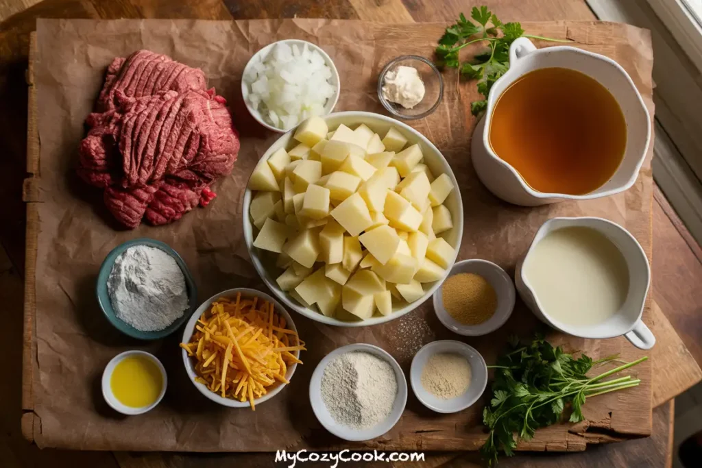 Ingredients for Cheesy Hamburger Potato Soup