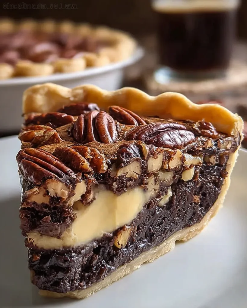 Decadent Brownie Pecan Pie Slice