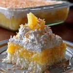 Pineapple Coconut Dream Cake Slice on a Plate