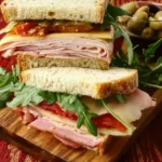 Ploughman’s Sandwich on a Rustic Wooden Board