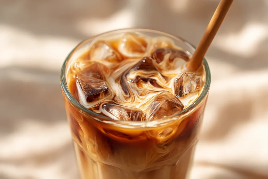 Homemade iced coffee shop drink made at home