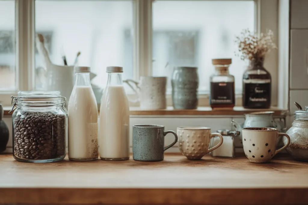 Ingredients for making coffee shop drinks at home